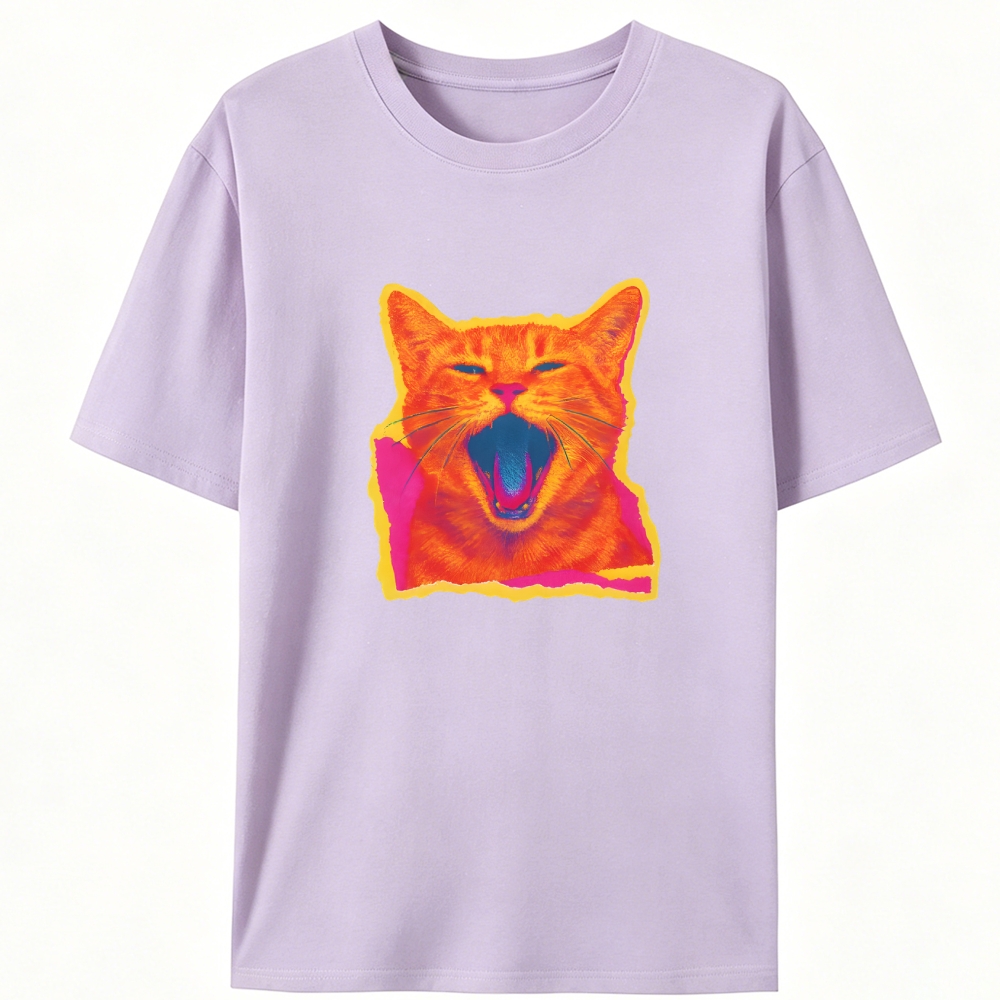 Neon Yawn Orange Cat Retro Designed for Women - Slim Fit Cotton Tee