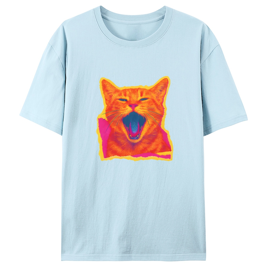 Neon Yawn Orange Cat Retro Designed for Women - Slim Fit Cotton Tee