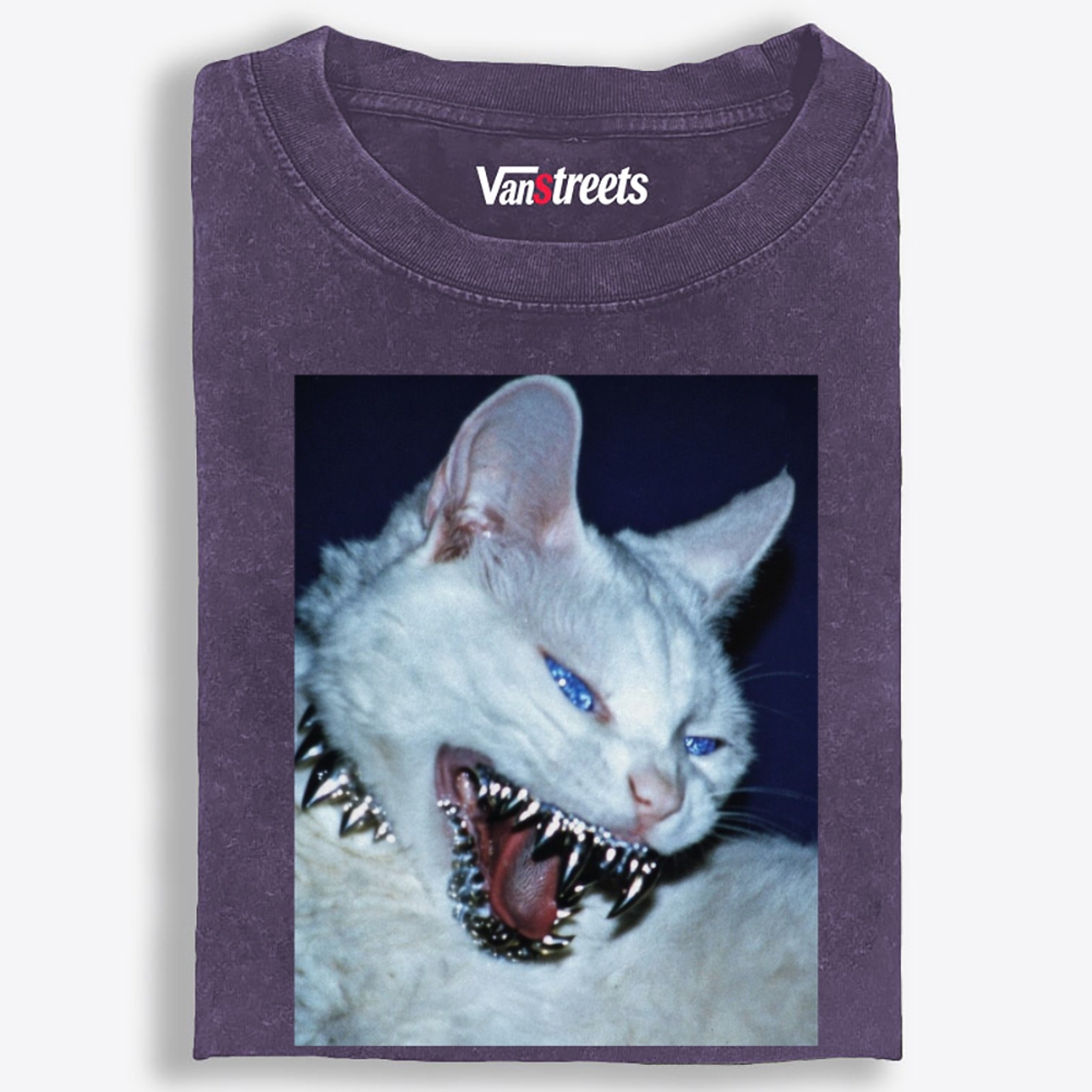 Blue Eyed Hardcore Spiky Cat Retro Washed T-Shirt | 100% Cotton | Streetwear Essential
