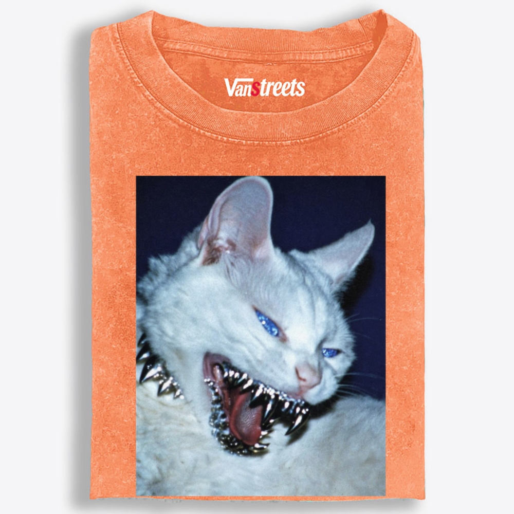 Blue Eyed Hardcore Spiky Cat Retro Washed T-Shirt | 100% Cotton | Streetwear Essential