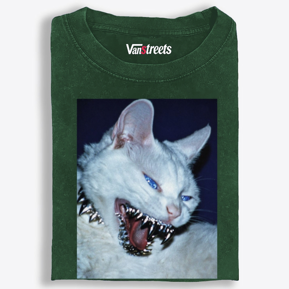 Blue Eyed Hardcore Spiky Cat Retro Washed T-Shirt | 100% Cotton | Streetwear Essential