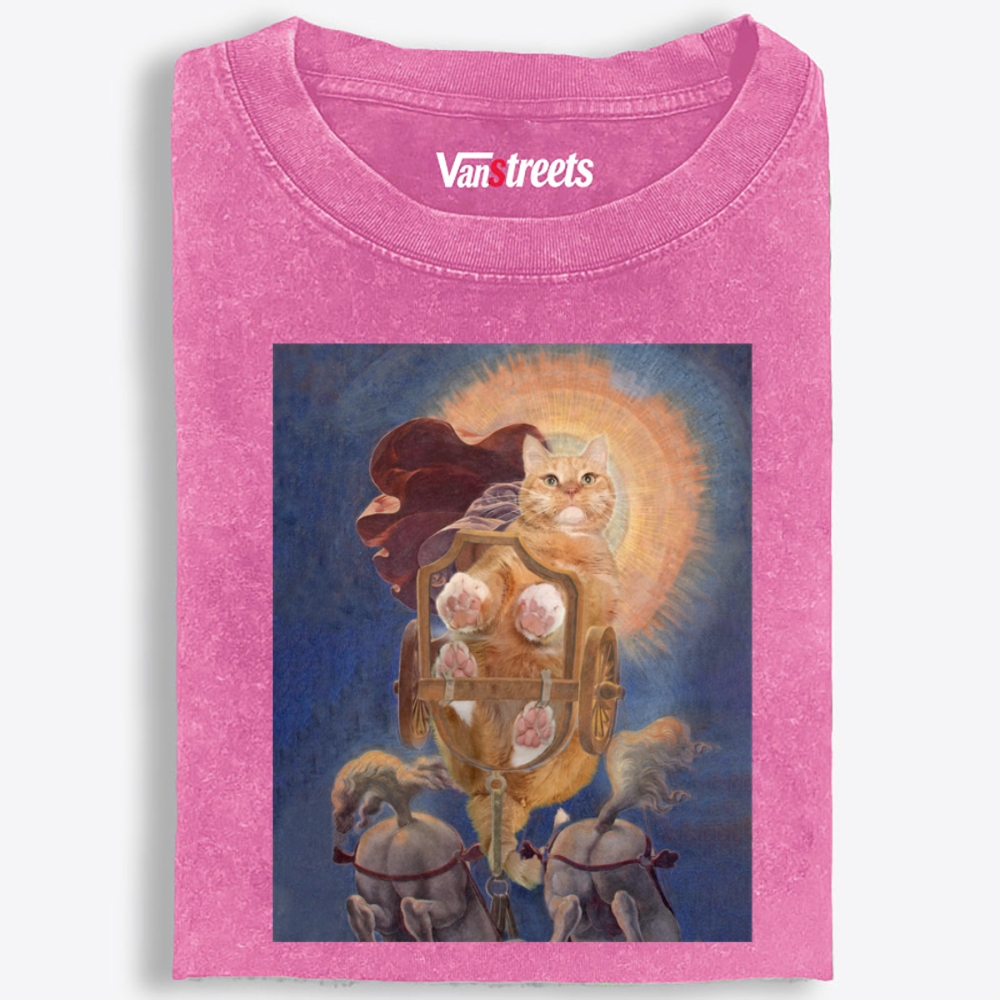 Warrior Orange Cat on Chariot Retro Washed T-Shirt | 100% Cotton | Streetwear Essential