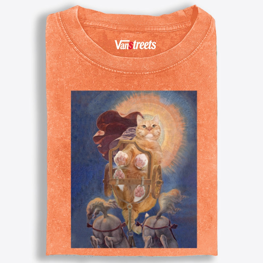 Warrior Orange Cat on Chariot Retro Washed T-Shirt | 100% Cotton | Streetwear Essential