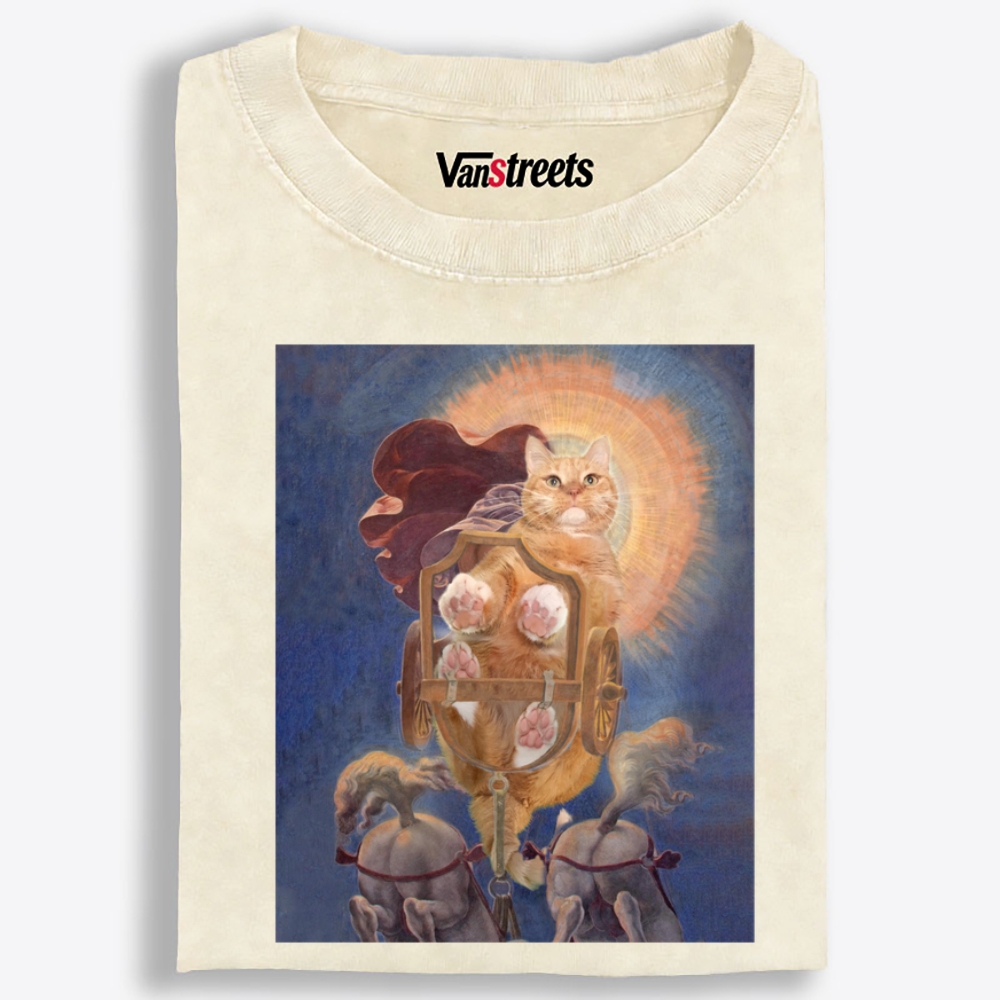 Warrior Orange Cat on Chariot Retro Washed T-Shirt | 100% Cotton | Streetwear Essential