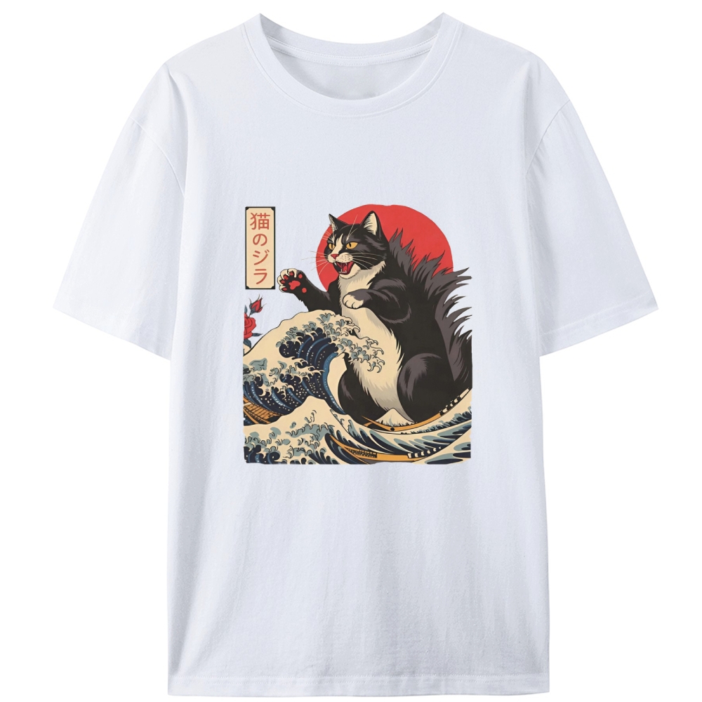 Ukiyo-e Godzilla Cat Retro Designed for Women - Slim Fit Cotton Tee
