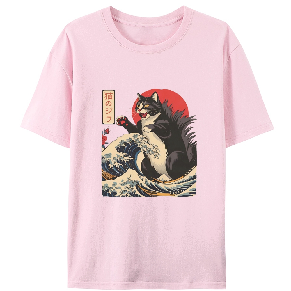 Ukiyo-e Godzilla Cat Retro Designed for Women - Slim Fit Cotton Tee