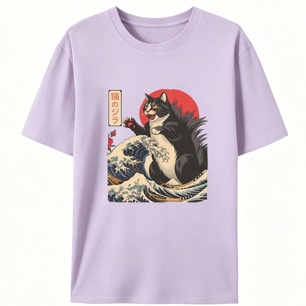 Ukiyo-e Godzilla Cat Retro Designed for Women - Slim Fit Cotton Tee