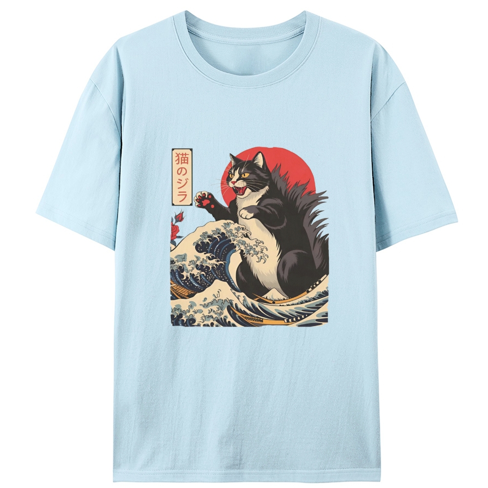 Ukiyo-e Godzilla Cat Retro Designed for Women - Slim Fit Cotton Tee