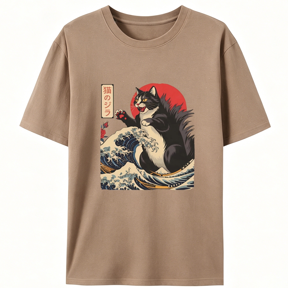 Ukiyo-e Godzilla Cat Retro Designed for Women - Slim Fit Cotton Tee