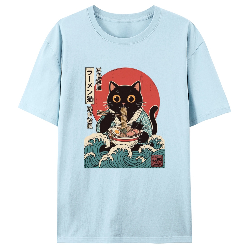 Ukiyo-e Ramen Cat Retro Designed for Women - Slim Fit Cotton Tee