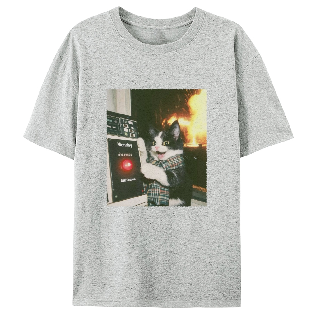Monday Self-Destruct Cat Retro Designed for Women - Slim Fit Cotton Tee