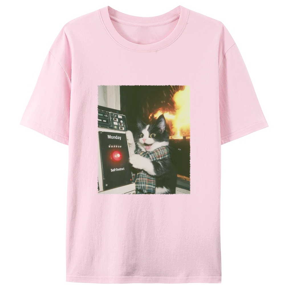 Monday Self-Destruct Cat Retro Designed for Women - Slim Fit Cotton Tee
