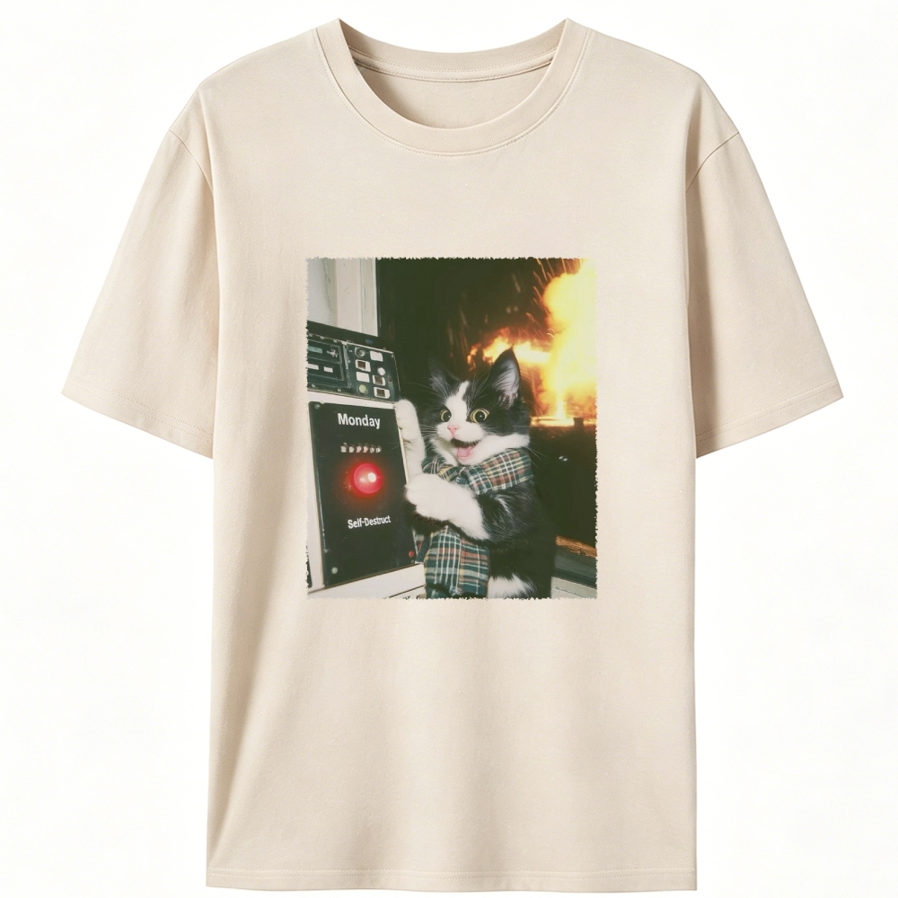 Monday Self-Destruct Cat Retro Designed for Women - Slim Fit Cotton Tee