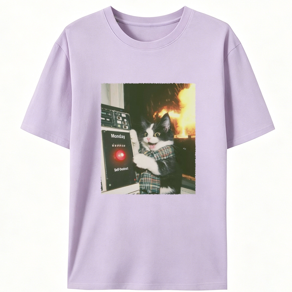 Monday Self-Destruct Cat Retro Designed for Women - Slim Fit Cotton Tee