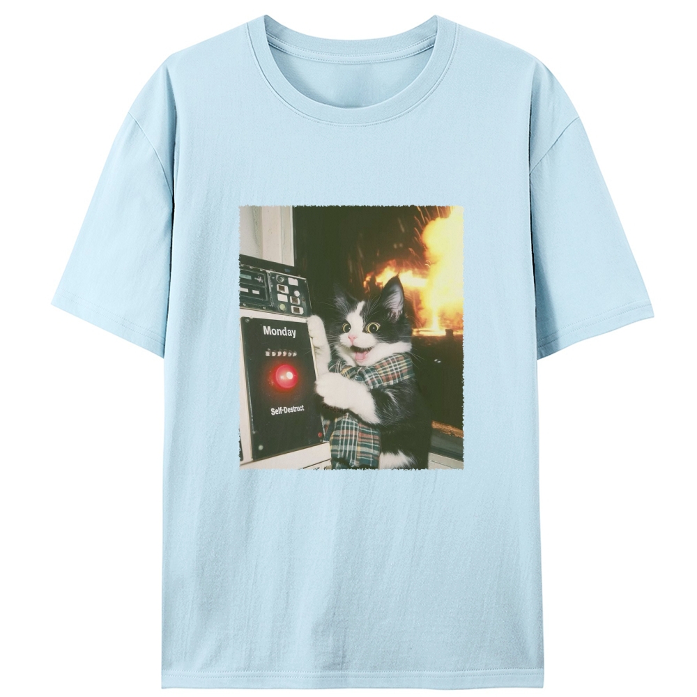 Monday Self-Destruct Cat Retro Designed for Women - Slim Fit Cotton Tee