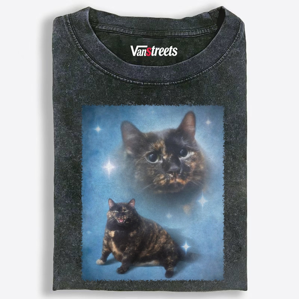 Spirit Floating Tortie Cat Retro Washed T-Shirt | 100% Cotton | Streetwear Essential