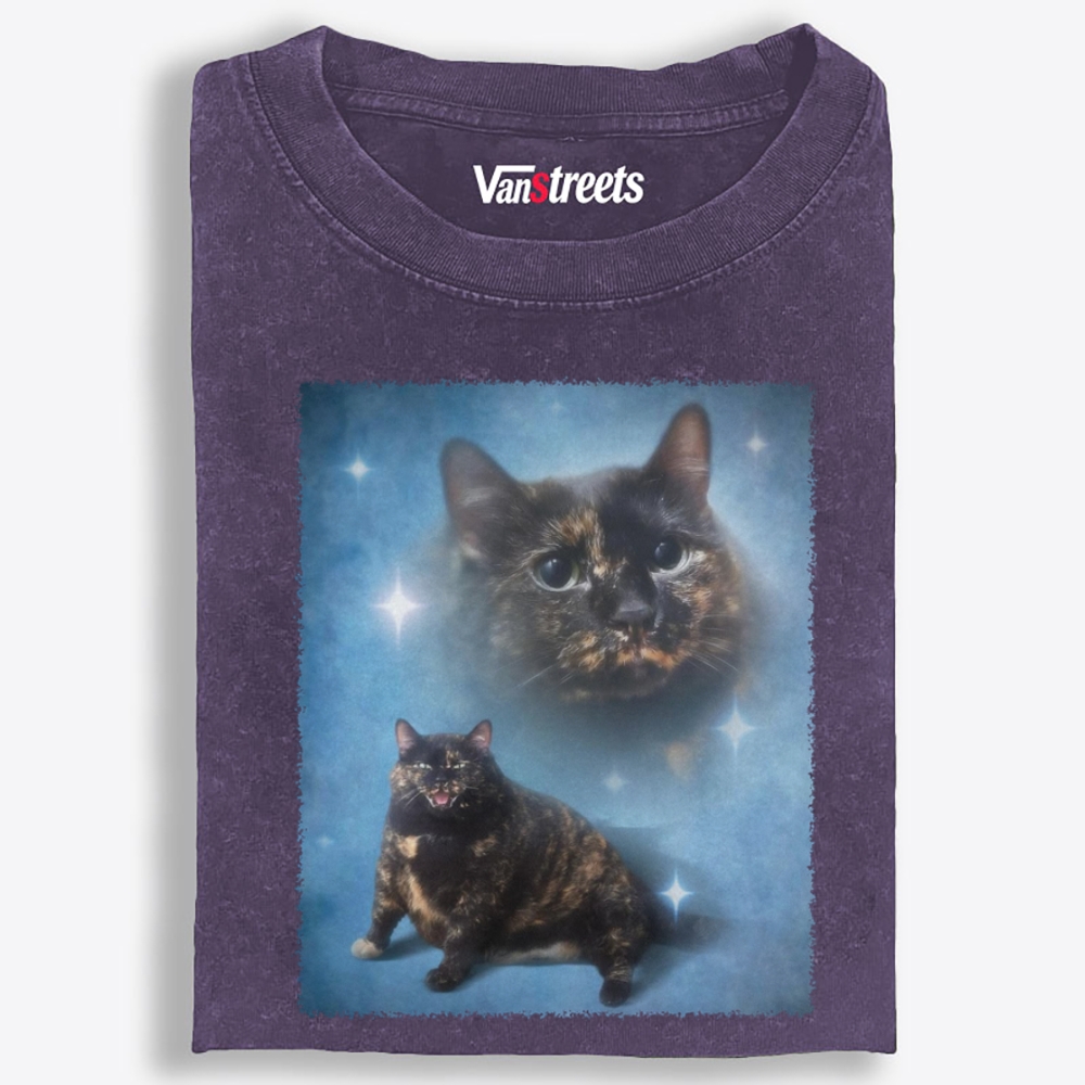 Spirit Floating Tortie Cat Retro Washed T-Shirt | 100% Cotton | Streetwear Essential
