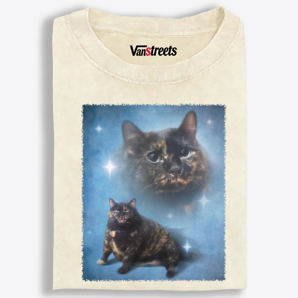 Spirit Floating Tortie Cat Retro Washed T-Shirt | 100% Cotton | Streetwear Essential