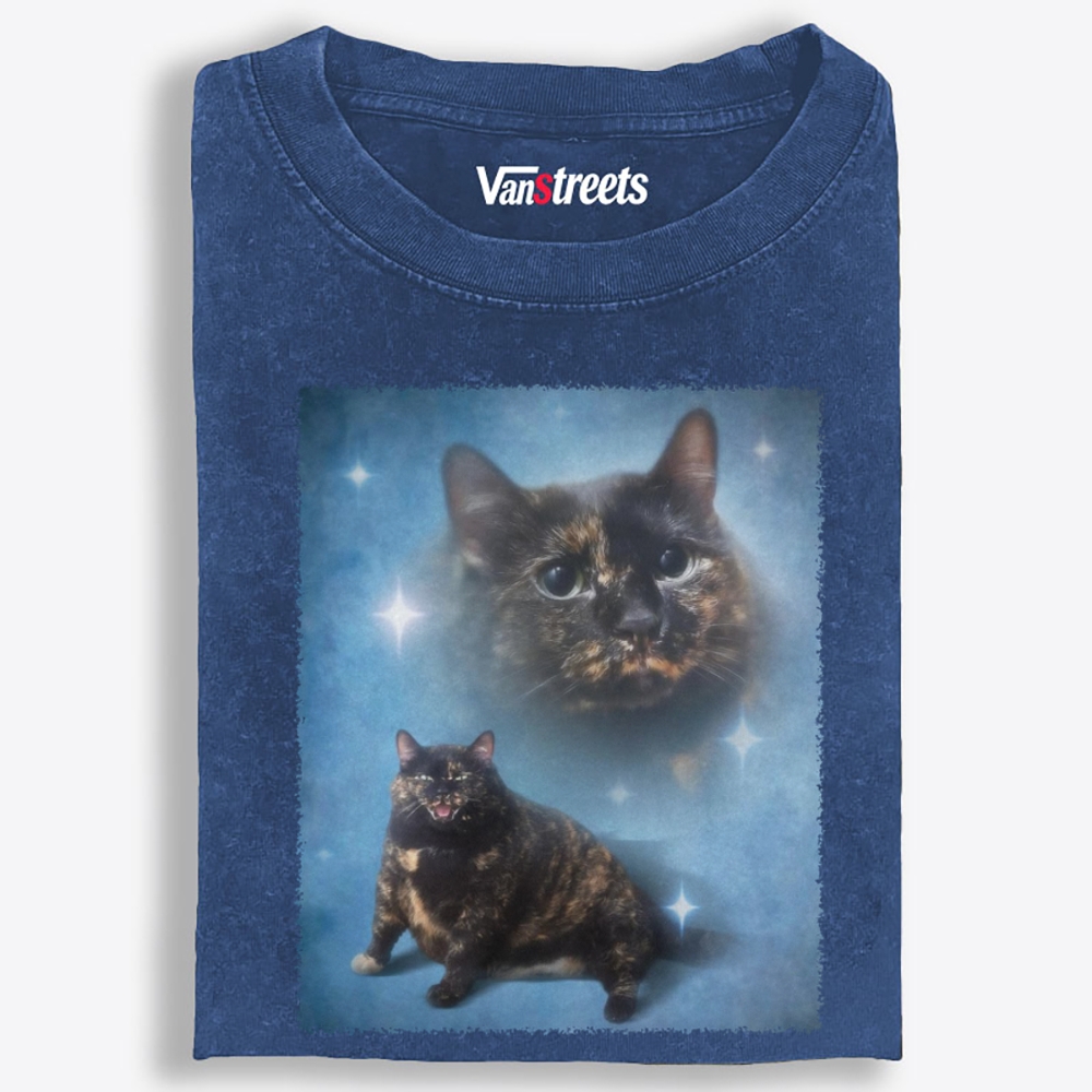 Spirit Floating Tortie Cat Retro Washed T-Shirt | 100% Cotton | Streetwear Essential