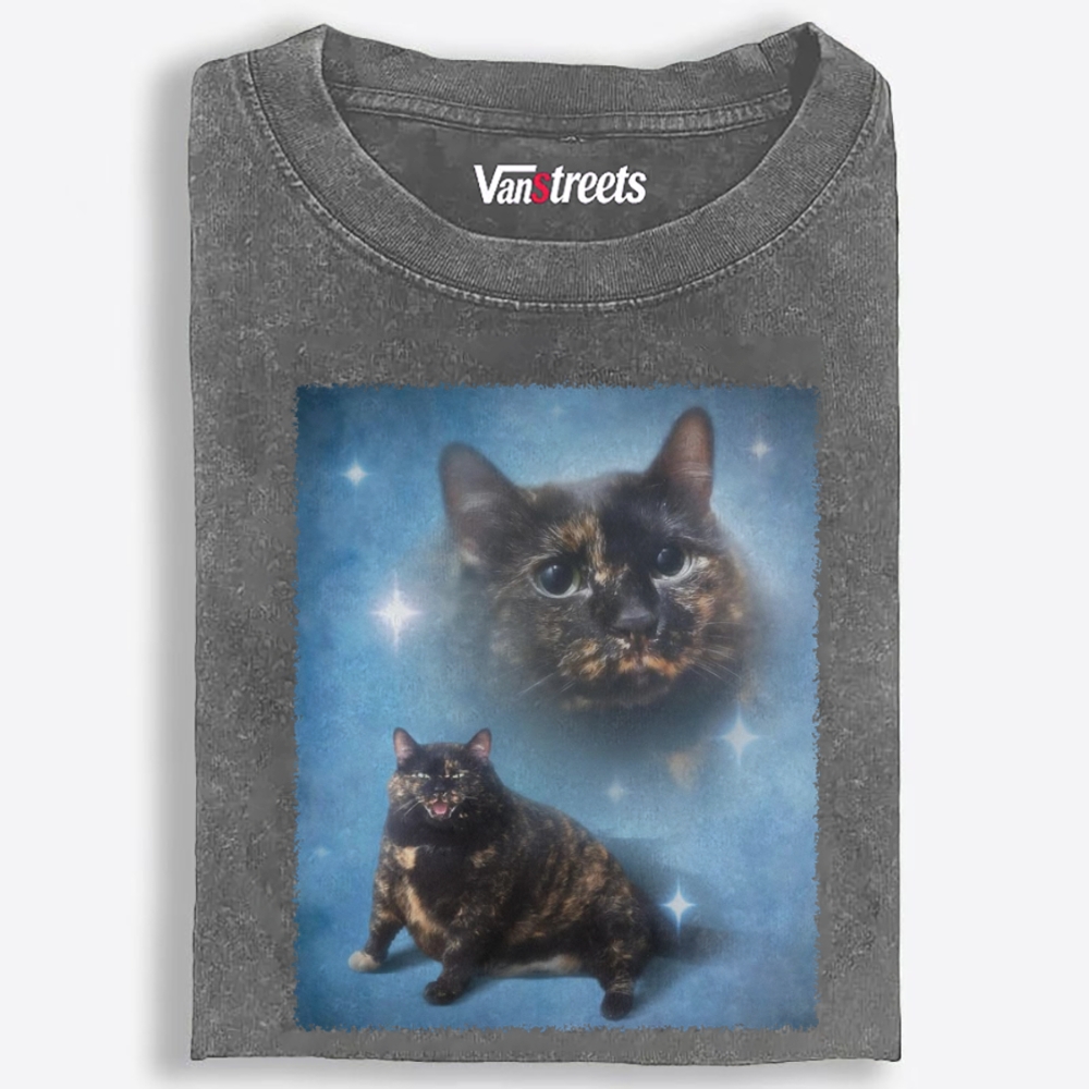 Spirit Floating Tortie Cat Retro Washed T-Shirt | 100% Cotton | Streetwear Essential