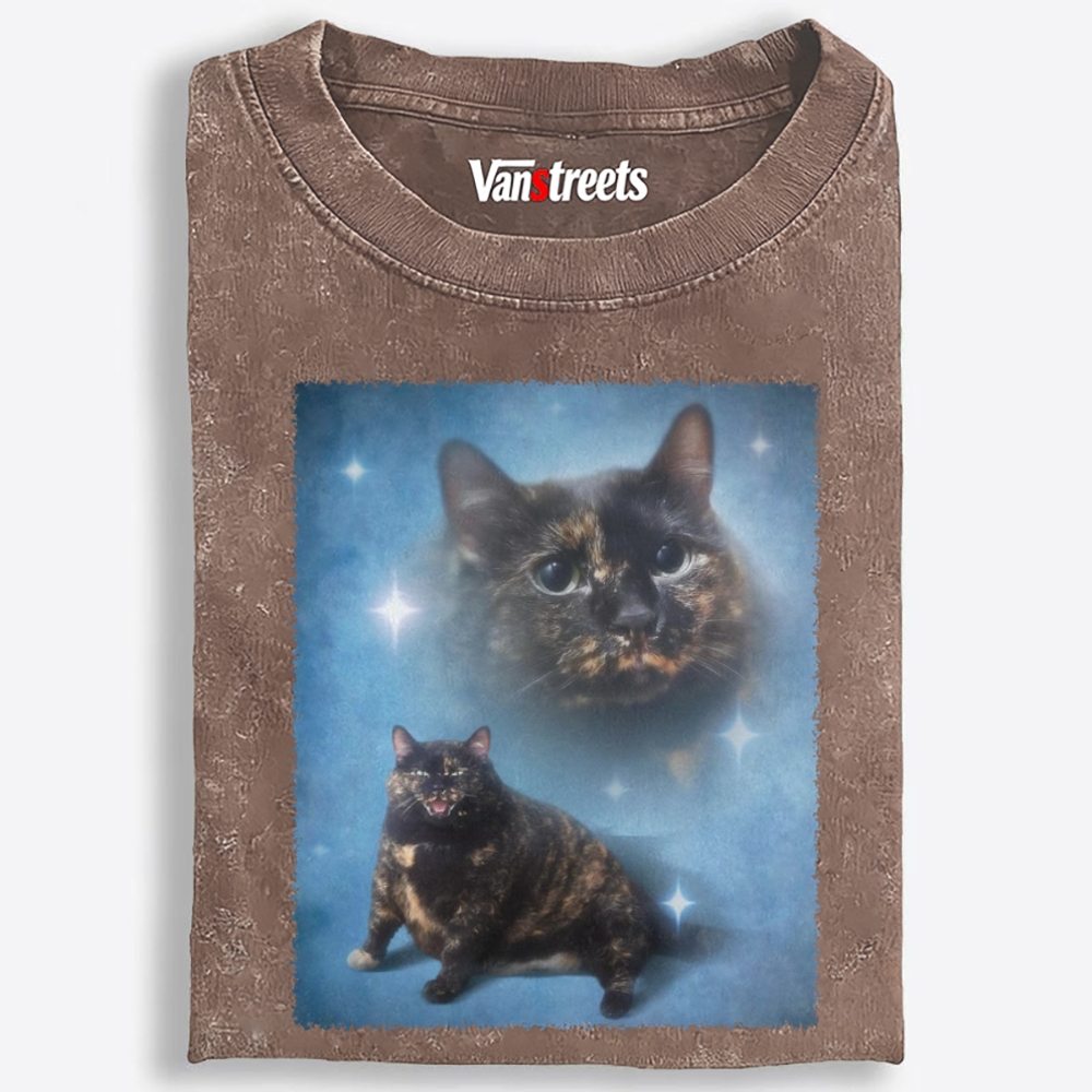 Spirit Floating Tortie Cat Retro Washed T-Shirt | 100% Cotton | Streetwear Essential