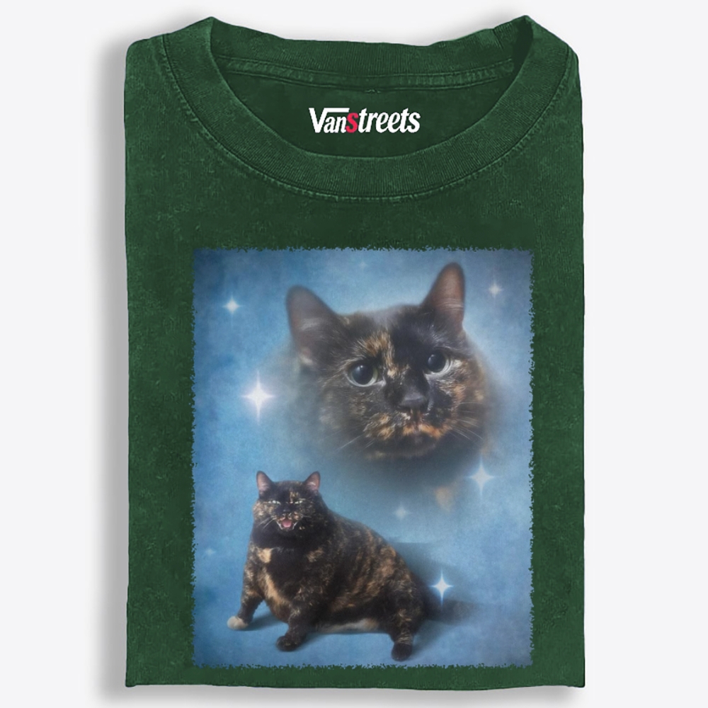 Spirit Floating Tortie Cat Retro Washed T-Shirt | 100% Cotton | Streetwear Essential