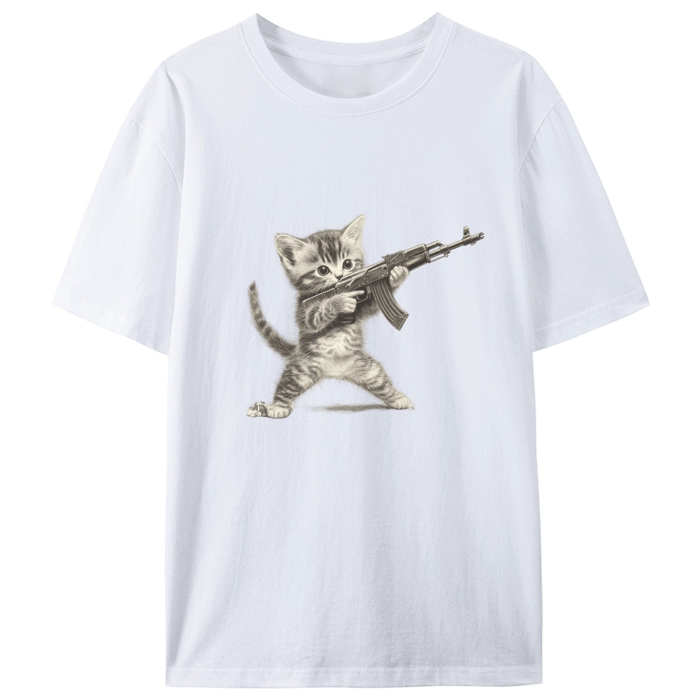 Kitten With AK-47 Retro Designed for Women - Slim Fit Cotton Tee