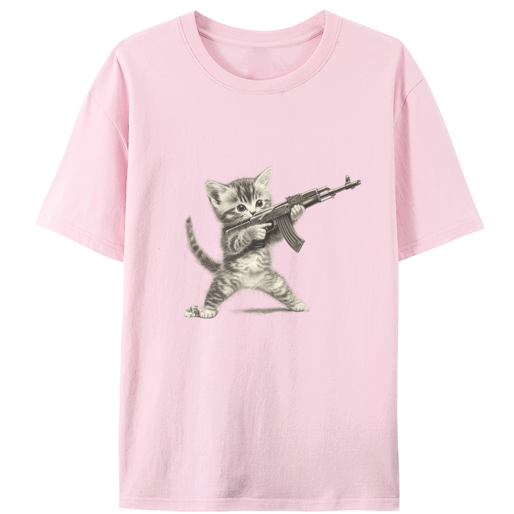 Kitten With AK-47 Retro Designed for Women - Slim Fit Cotton Tee