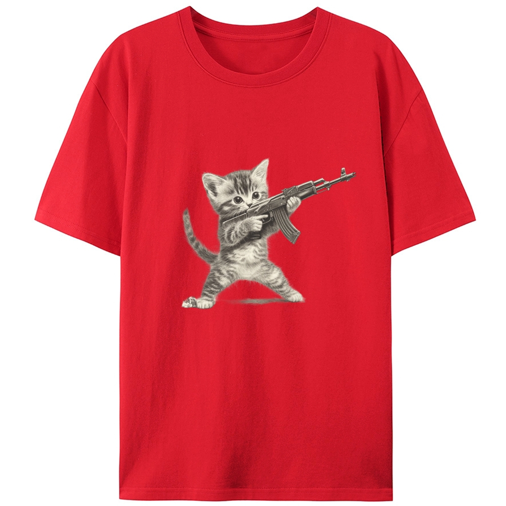 Kitten With AK-47 Retro Designed for Women - Slim Fit Cotton Tee