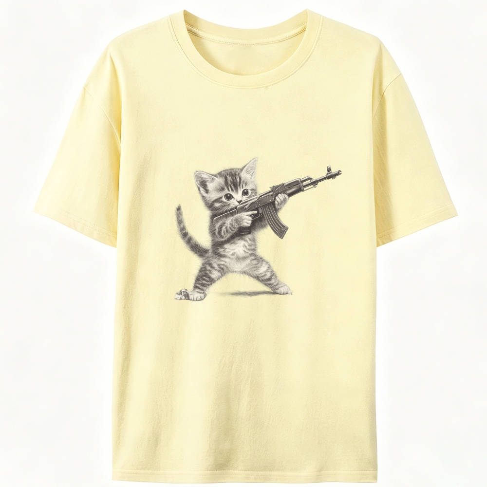 Kitten With AK-47 Retro Designed for Women - Slim Fit Cotton Tee
