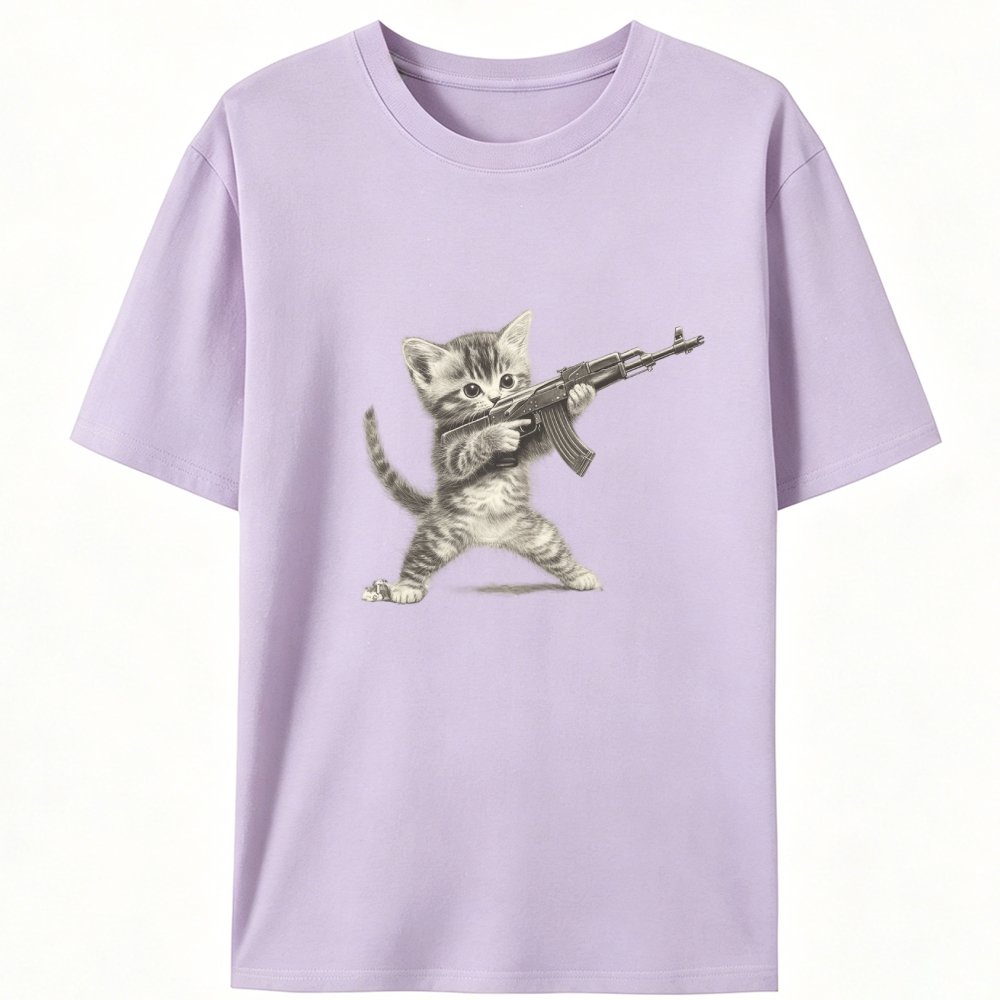 Kitten With AK-47 Retro Designed for Women - Slim Fit Cotton Tee