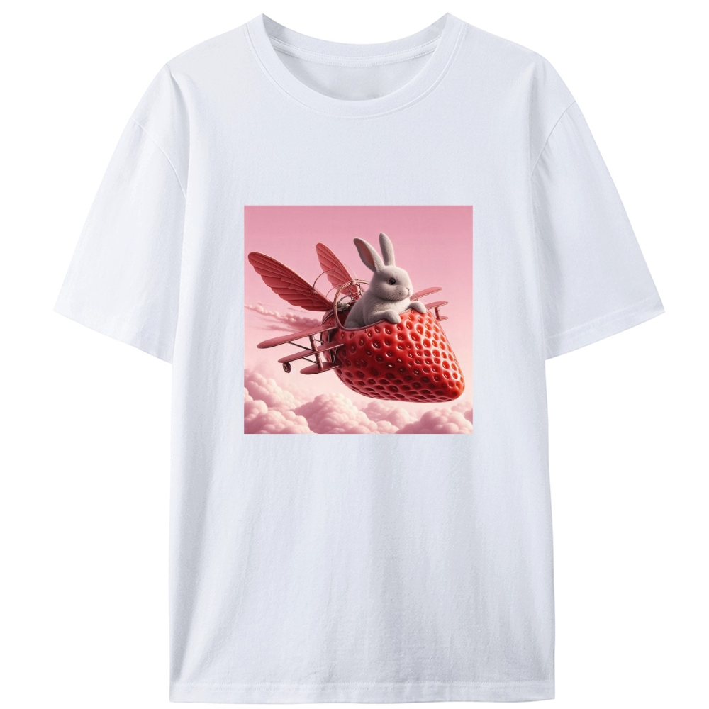 Strawberry Airplane Bunny Retro Designed for Women - Slim Fit Cotton Tee