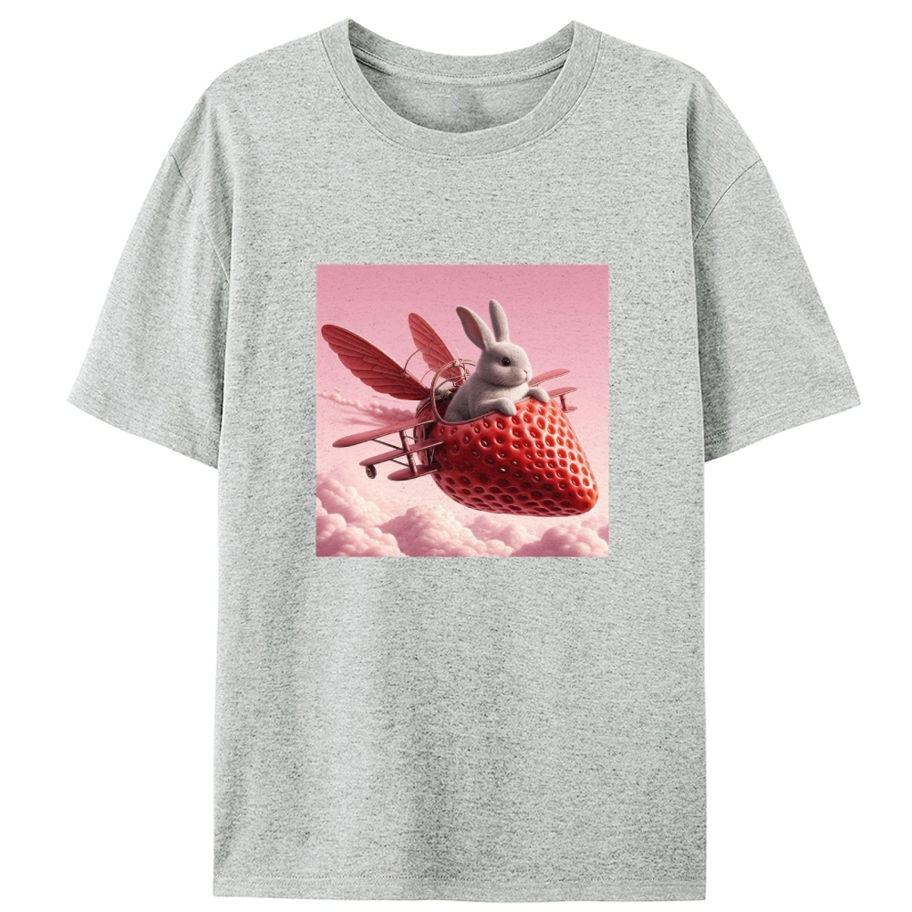 Strawberry Airplane Bunny Retro Designed for Women - Slim Fit Cotton Tee