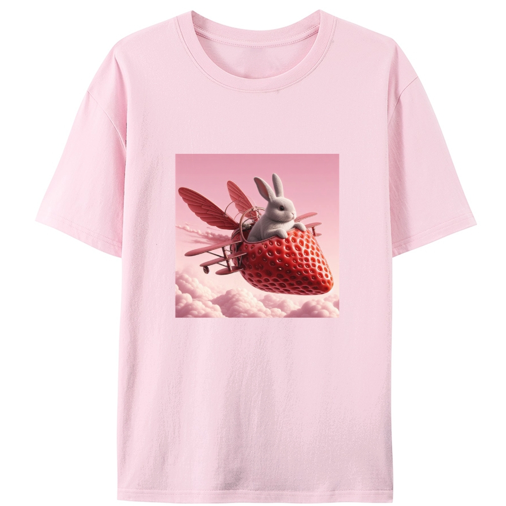 Strawberry Airplane Bunny Retro Designed for Women - Slim Fit Cotton Tee