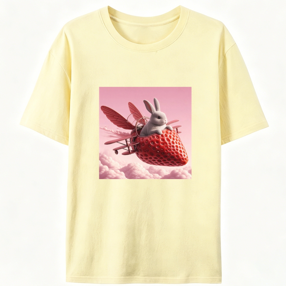 Strawberry Airplane Bunny Retro Designed for Women - Slim Fit Cotton Tee