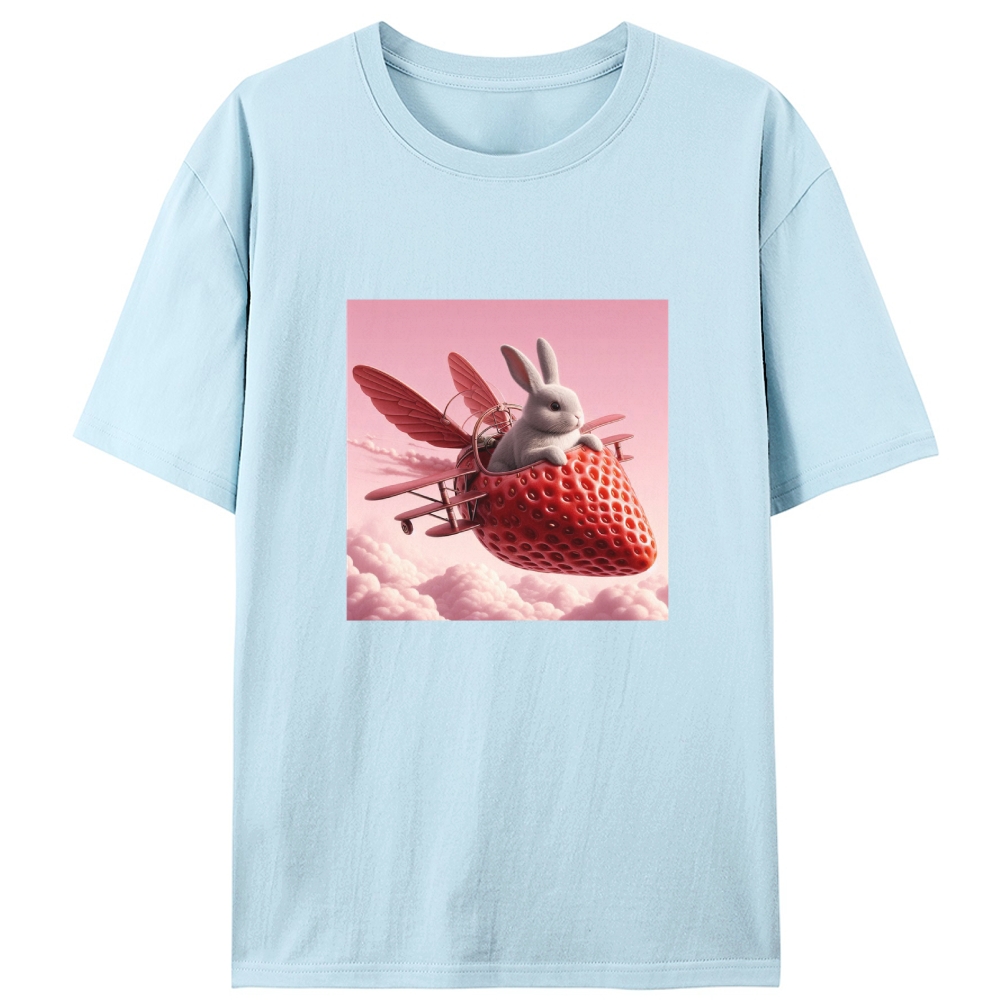 Strawberry Airplane Bunny Retro Designed for Women - Slim Fit Cotton Tee