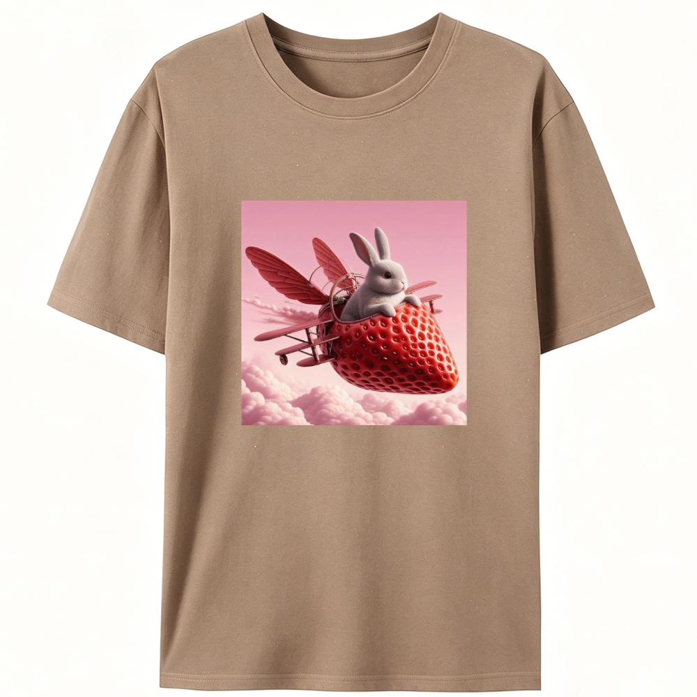 Strawberry Airplane Bunny Retro Designed for Women - Slim Fit Cotton Tee