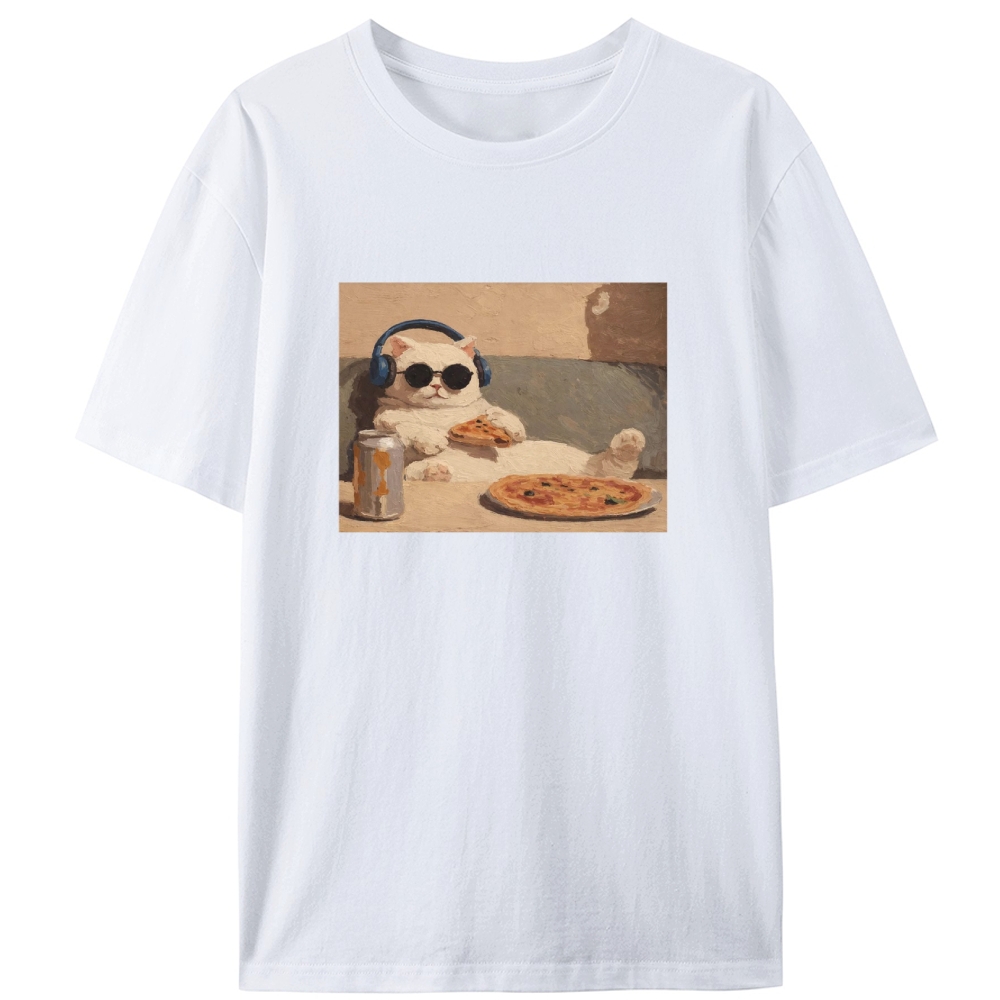 Chill Pizza Cat Retro Designed for Women - Slim Fit Cotton Tee