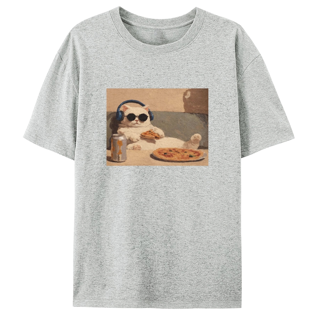Chill Pizza Cat Retro Designed for Women - Slim Fit Cotton Tee