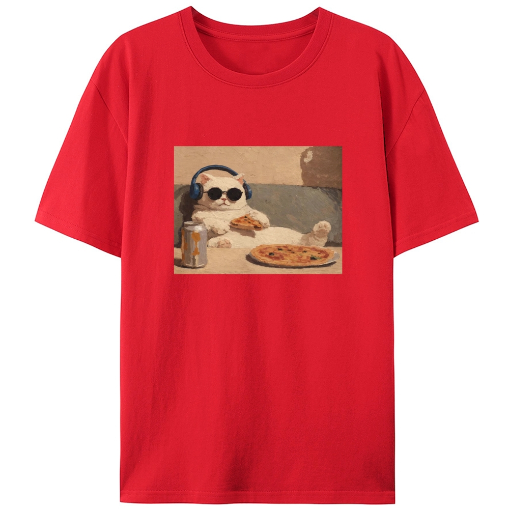 Chill Pizza Cat Retro Designed for Women - Slim Fit Cotton Tee