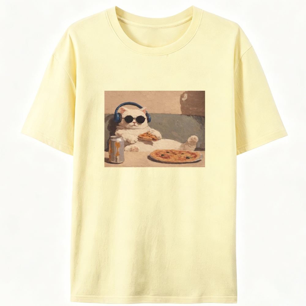 Chill Pizza Cat Retro Designed for Women - Slim Fit Cotton Tee