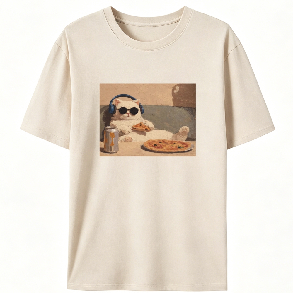 Chill Pizza Cat Retro Designed for Women - Slim Fit Cotton Tee