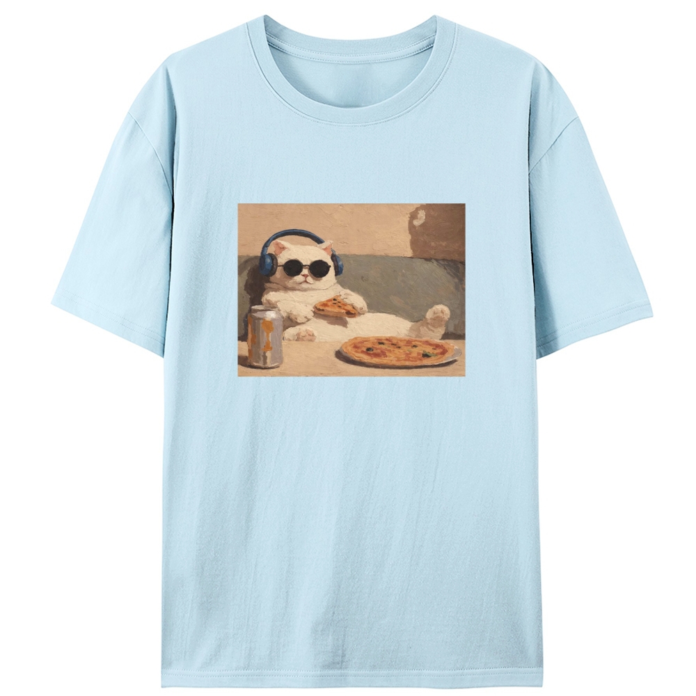 Chill Pizza Cat Retro Designed for Women - Slim Fit Cotton Tee