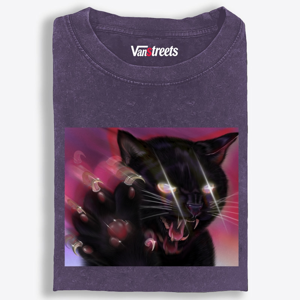 Sharp Claws Glowing Eye Black Cat Retro Washed T-Shirt | 100% Cotton | Streetwear Essential