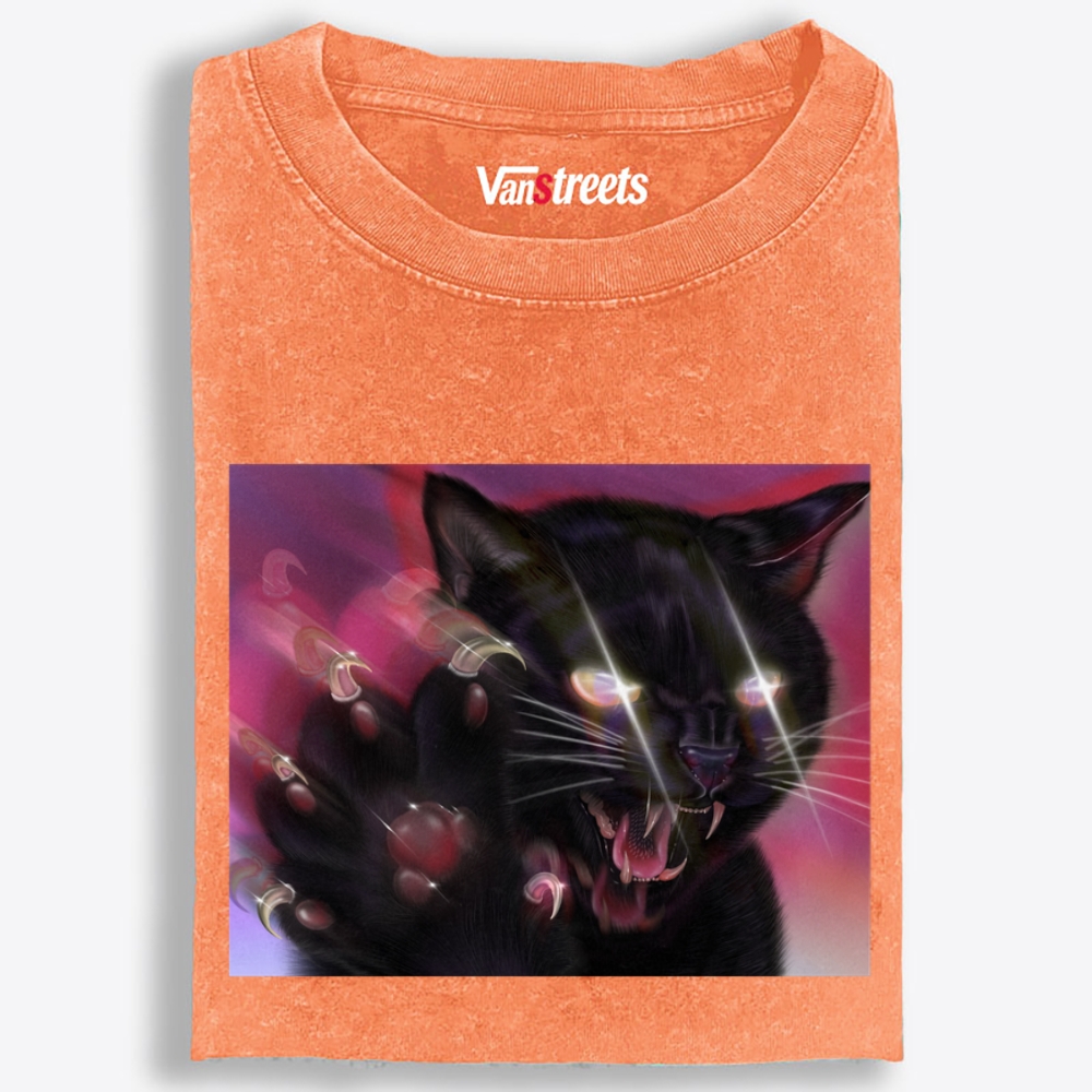 Sharp Claws Glowing Eye Black Cat Retro Washed T-Shirt | 100% Cotton | Streetwear Essential