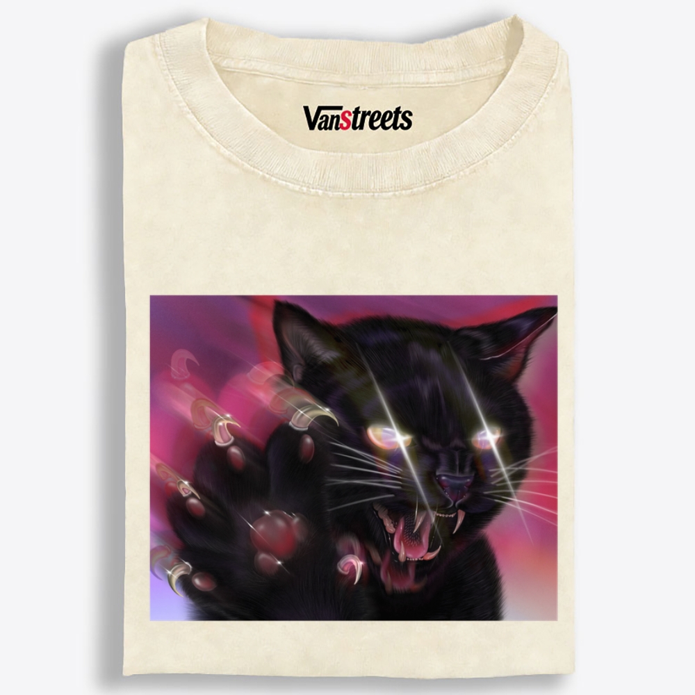 Sharp Claws Glowing Eye Black Cat Retro Washed T-Shirt | 100% Cotton | Streetwear Essential