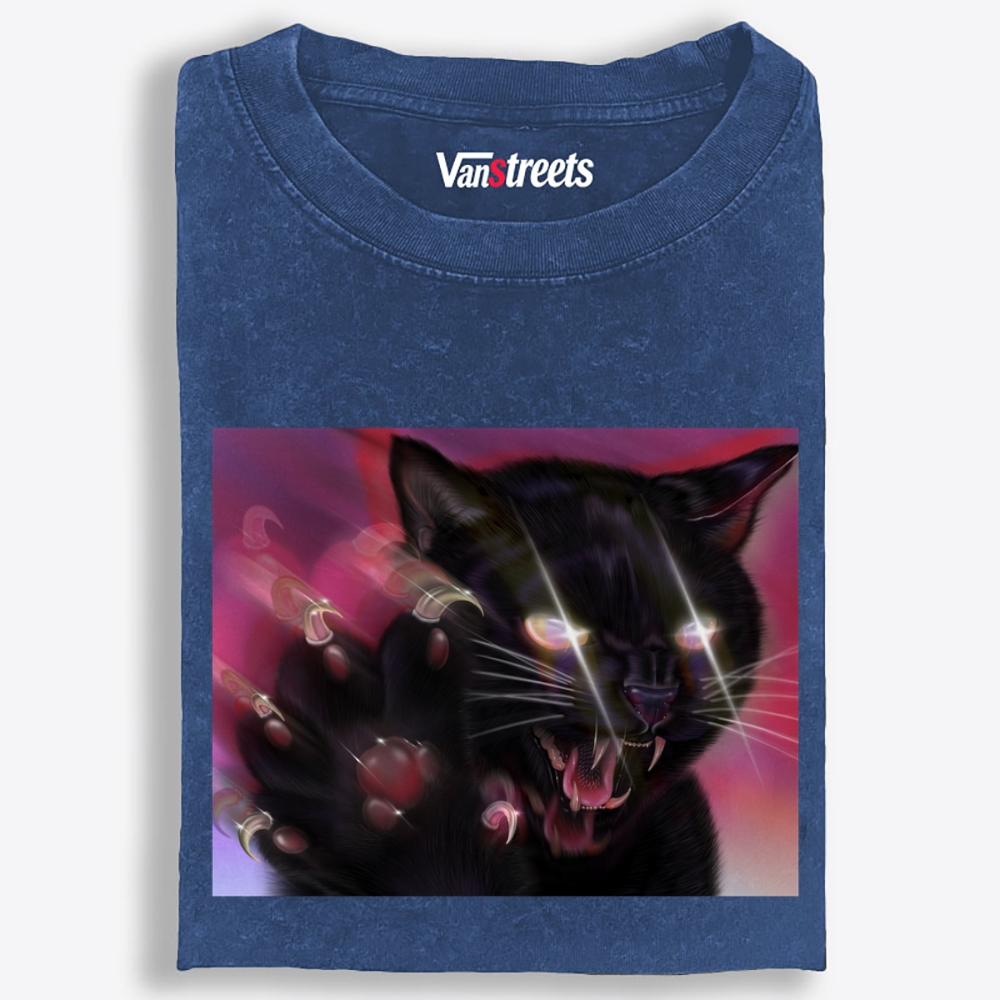 Sharp Claws Glowing Eye Black Cat Retro Washed T-Shirt | 100% Cotton | Streetwear Essential