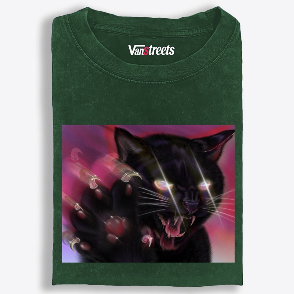 Sharp Claws Glowing Eye Black Cat Retro Washed T-Shirt | 100% Cotton | Streetwear Essential