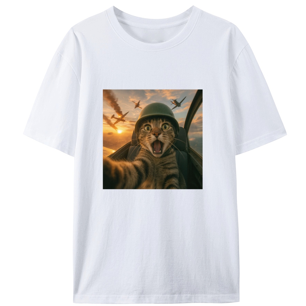 Dogfight Selfie Cat Retro Designed for Women - Slim Fit Cotton Tee