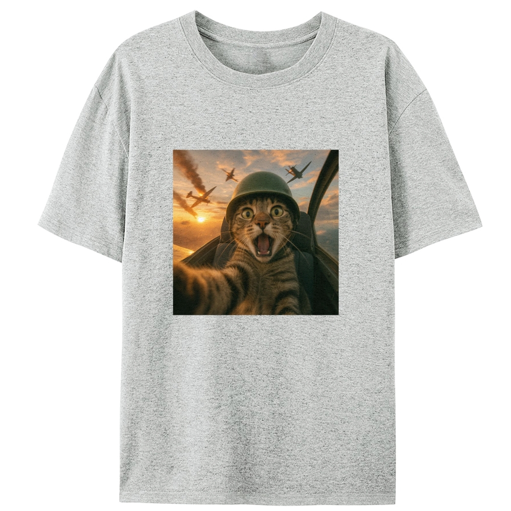 Dogfight Selfie Cat Retro Designed for Women - Slim Fit Cotton Tee